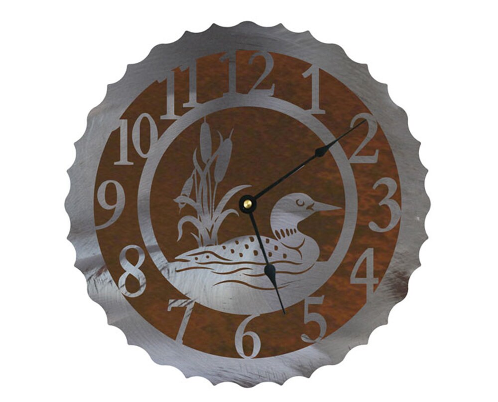 Loon and Cattail Clock Quartz Movement 12in Solid Steel Etsy