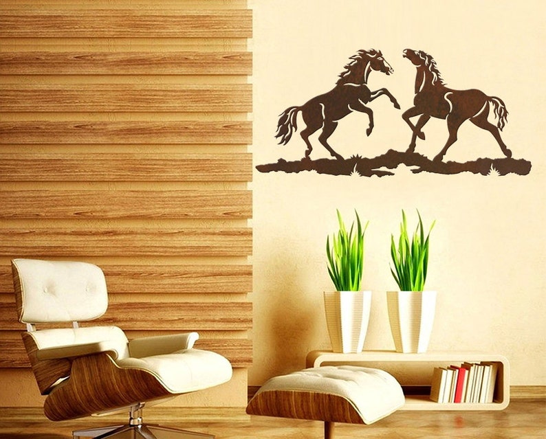 Wild Mustang Horses Rustic Scene Plasma Cut Steel Wall Art 57'x 25' 