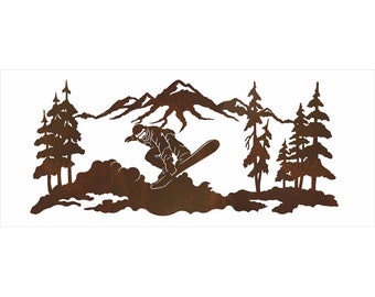 Snow Boarder Rustic Steel Wall Art 57"x 26"