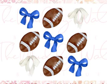 Royal Blue & White Football Bow Coquette School Spirit Digital Design - Instant Download, PNG - Watercolor Bows