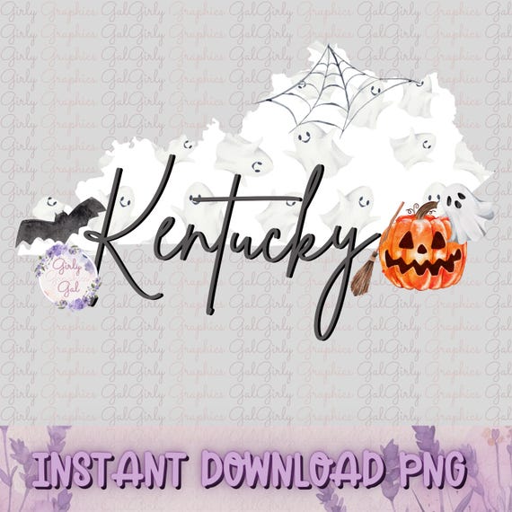 Kentucky Halloween State Design | Watercolor Ghosts & Jack-O-Lantern | Spooky Sublimation PNG | Instant Download | Fall Craft Kentucky