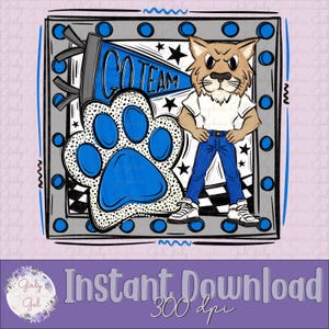 Wild Cat Mascot PNG | Go Team Hand-Drawn Sublimation Design | School Spirit Digital Download for T-Shirt & Crafts | 300 DPI Instant Download
