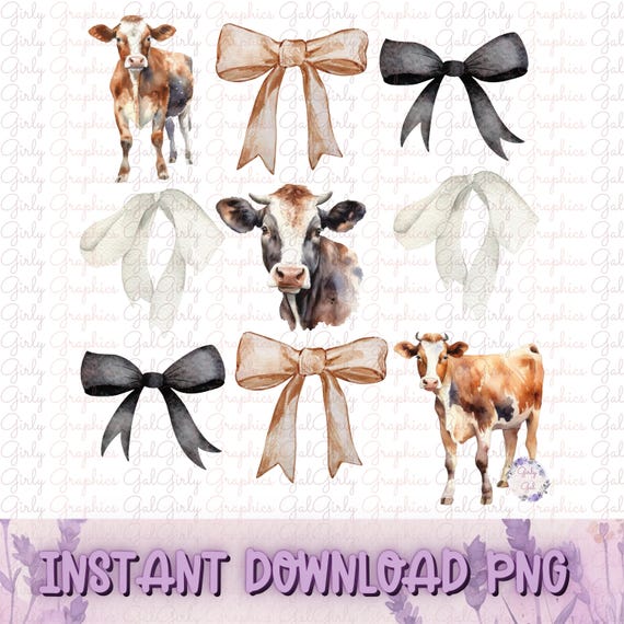 Coquette Cow PNG Design - Neutral Colors with Elegant Bows - Ideal for T-Shirts, Tote Bags & DIY Projects - Cow Lover | Homesteaders
