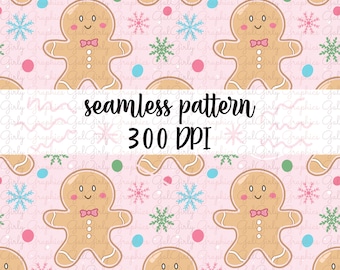 Hand gezeichnetes Lebkuchen-nahtloses Muster | Digitales Papier | Rosa Lebkuchen Weihnachten | Lebkuchen Weihnachtspapier | Scrapbook Papier als PNG