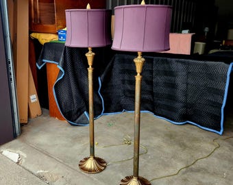 Pair (Both Included) Vintage Chapman Brass Floor Lamps Beautiful Finish Burgundy Shades