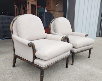 Pair (Both Included) Henredon Faux-Bamboo Framed Lounge Chairs