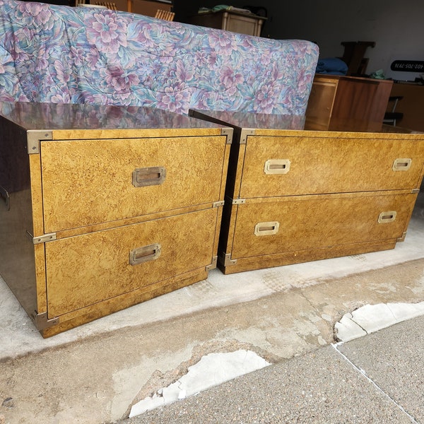 Pair* (Both Included) Vintage 1970's Campaign Style Chests Thomasville Mid Century Beautiful Lacquer Finish Brass Hardware Excellent Quality