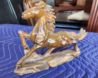 Tiger's Eye Running Horse Sculpture Beautiful Gemstone Statue Hand Carved Natural Stone Lovely Decor Piece