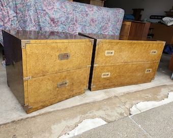 Pair* (Both Included) Vintage 1970's Campaign Style Chests Thomasville Mid Century Beautiful Lacquer Finish Brass Hardware Excellent Quality