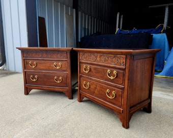 Pair (Both Included)Vintage Henredon "Folio 16" Nightstands Chinoiserie Style Brass Hardware High Quality Heirloom Furniture