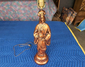 Vintage 1950's Foil Finish Asian Figural Lamp Mid Century Modern Reglor California Style Excellent Condition Original Wiring MCM