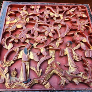 Vintage Chinese Embroidery Fabric Piece Framed Wall Art