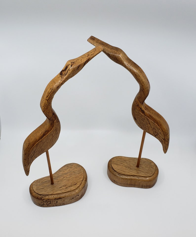 Pair Vintage Olive Wood Crane Sculptures 14T Free Form Etsy
