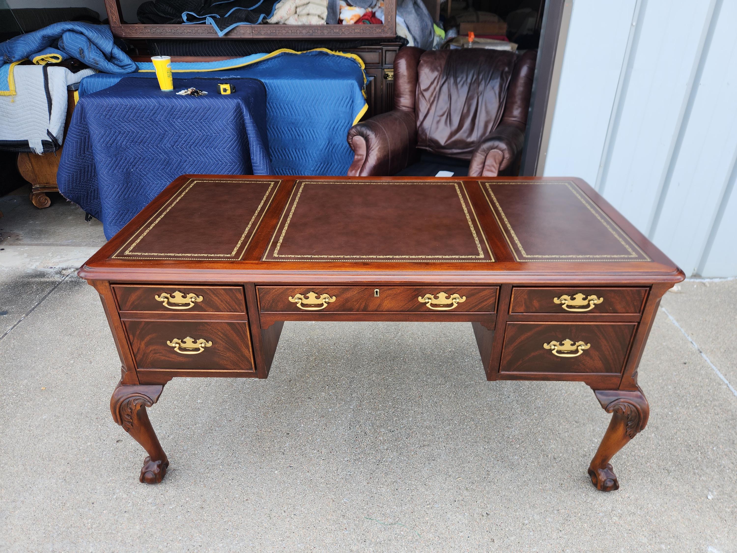 HEKMAN ヘクマン アメリカ　ヴィンテージ　ミッドセンチュリー Vintage Hekman Flame Mahogany Partner's Desk Hand-tooled Leather