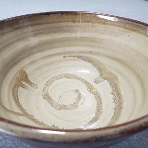 Vintage Studio Pottery Fruit Bowl Handmade Swirl Glaze Interior Brown & Blue Ribbed Exterior Stylish Functional Ceramic Ware