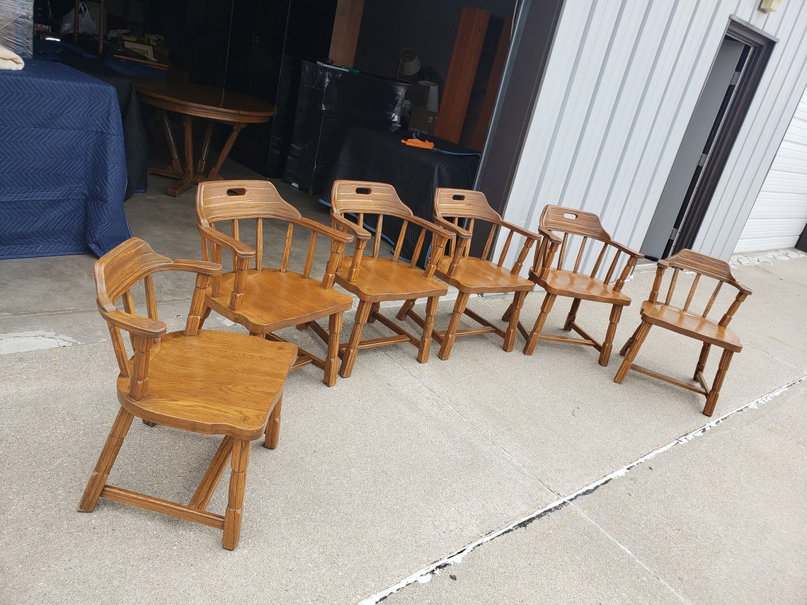Vintage Ranch Oak Dining Chairs Set Of 6 Solid Oak Acorn Etsy