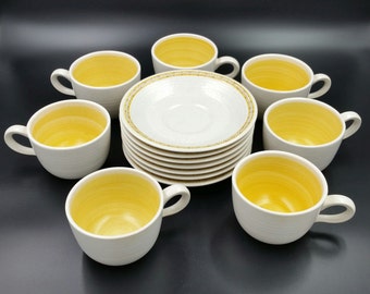 Vintage 1960's Franciscan Hacienda Gold Saucer & Cup Set Mid Century Modern Dinnerware Service For 7 Excellent Original Condition MCM