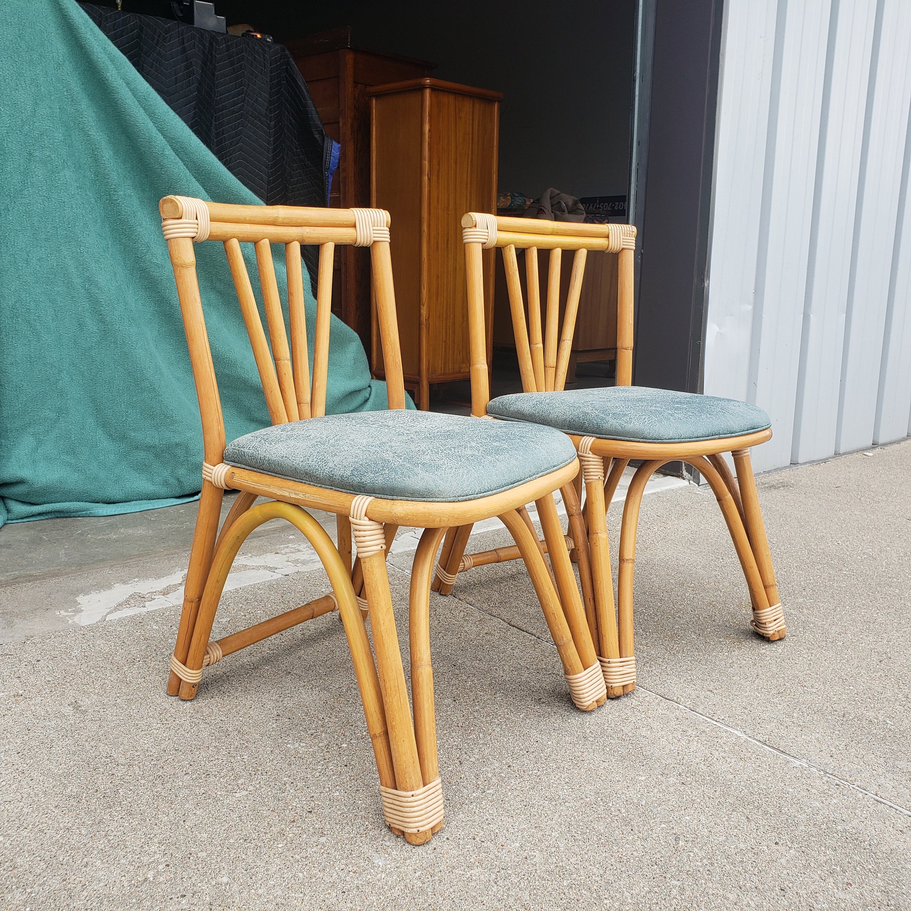 A *pair* Vintage 1950's Ritts Tropitan Rattan Side Chairs Mid