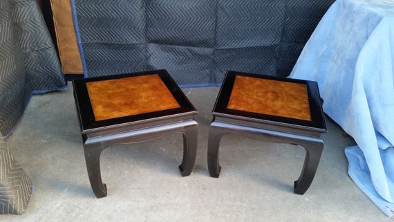 Vintage Henredon Asian Side Tables Burl Wood Mid Century