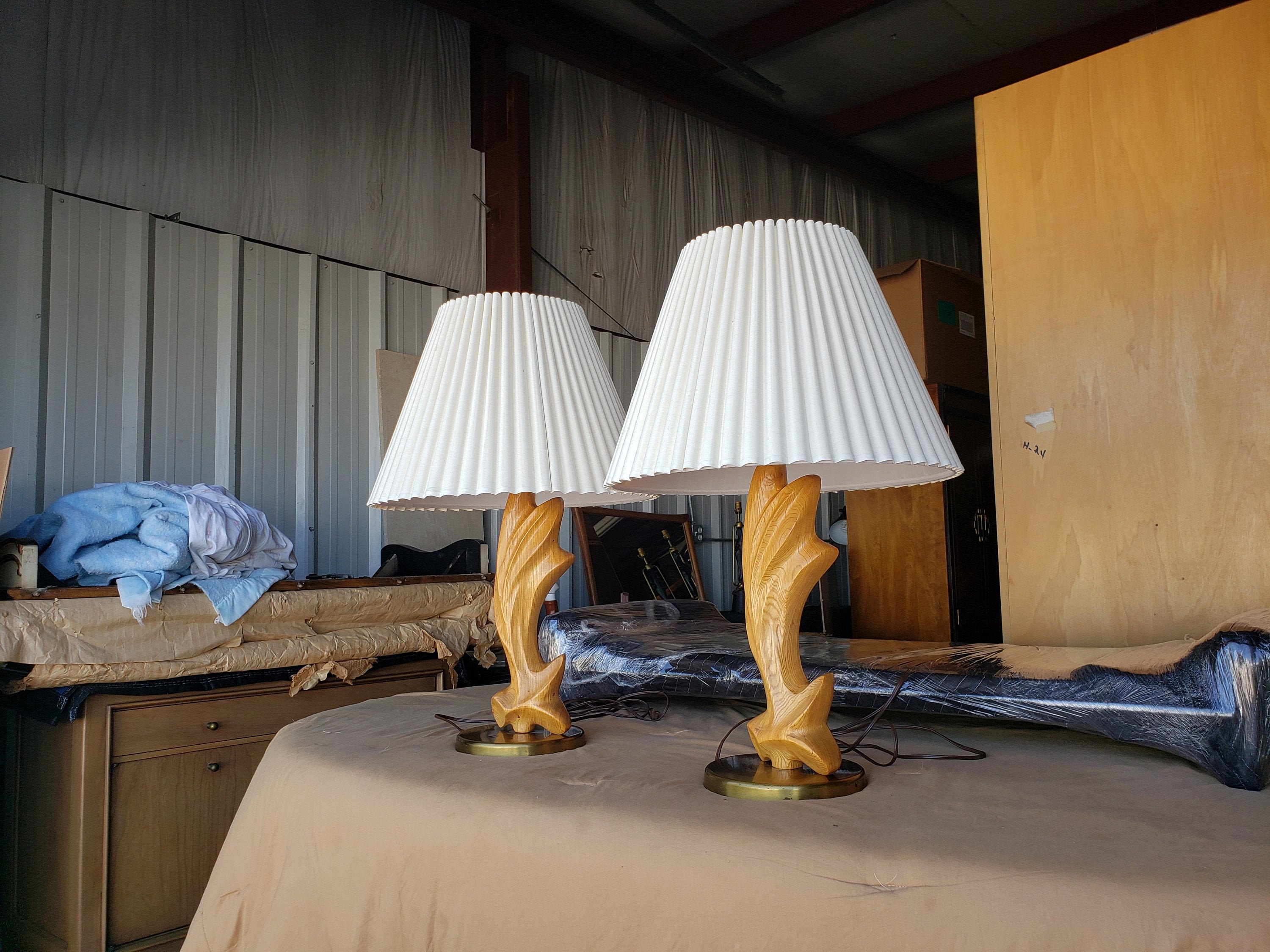 その他 50s wood lamp Pair* (both Included) Vintage 1950's Sculptural Wood Table Lamps