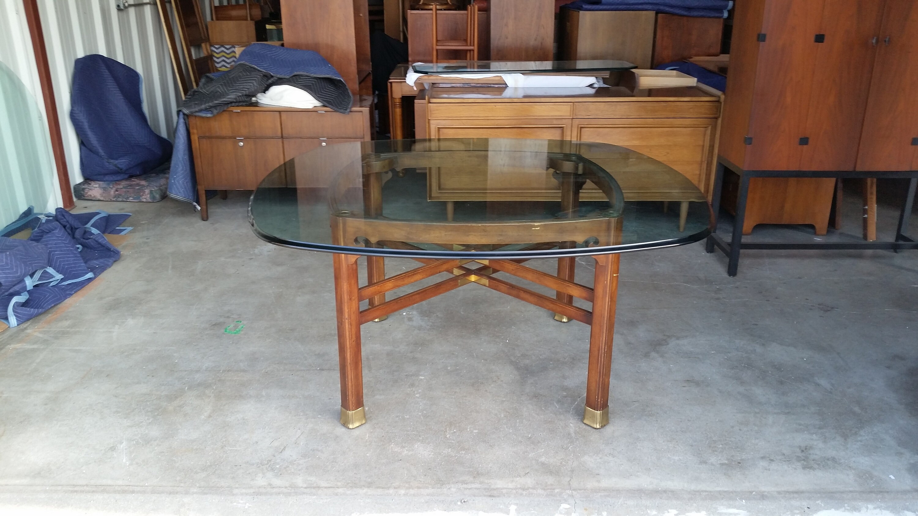 Vintage Henredon Ming Style Dining Table Brass Accents Mid Century Chinoiserie Original 60 Glass Top