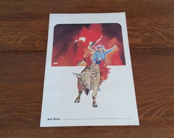 Vintage Hesston Rodeo Lithograph National Finals Rodeo Commemorative Print Bull Rider