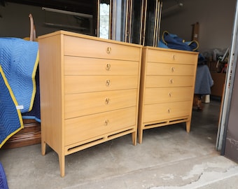 Pair (Both Included) Vintage 1960's Matching Highboy Dressers Mid Century Modern Cat's Eye Brass Pulls Laminate Tops MCM