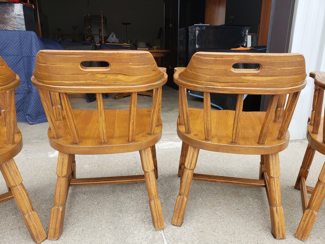 Vintage Ranch Oak Dining Chairs Set Of 6 Solid Oak Acorn Etsy