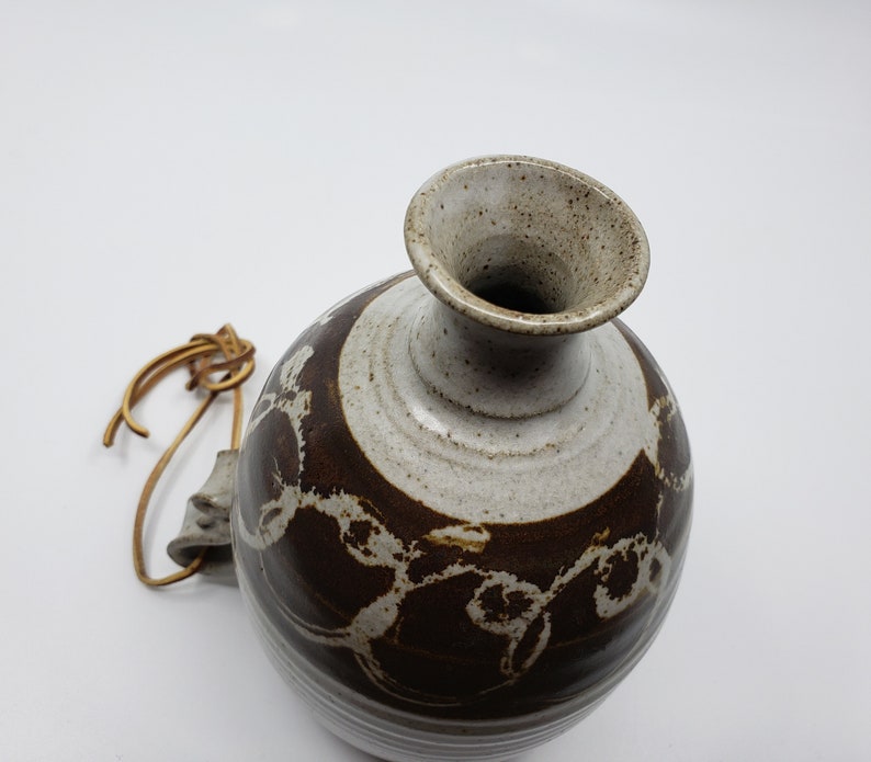 Vintage 1970's Stoneware Water Jug Leather Strap Mid Etsy