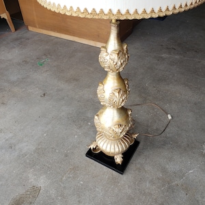 Vintage Marbro-Style Table Lamp Original Shade Beautiful Sculpted Plaster Embellishments Leaf Design Statement Lighting