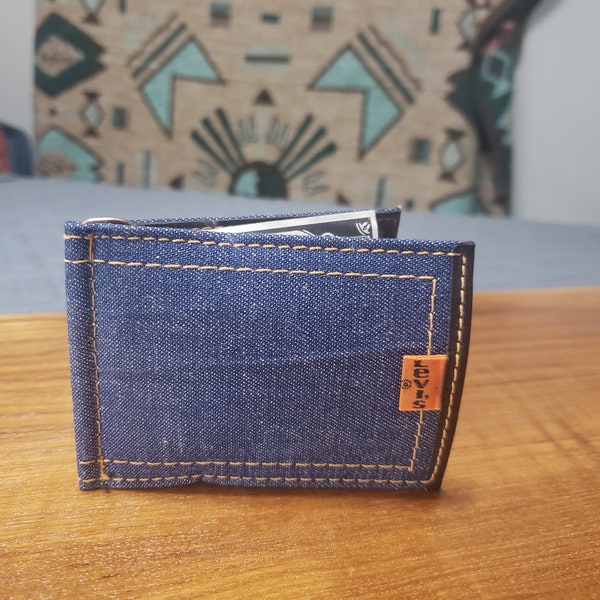 Vintage 1970's Levi's NOS Orange Tab Denim Clip Wallet Saddle Cowhide Interior Mid Century Never Used Cool Original Piece