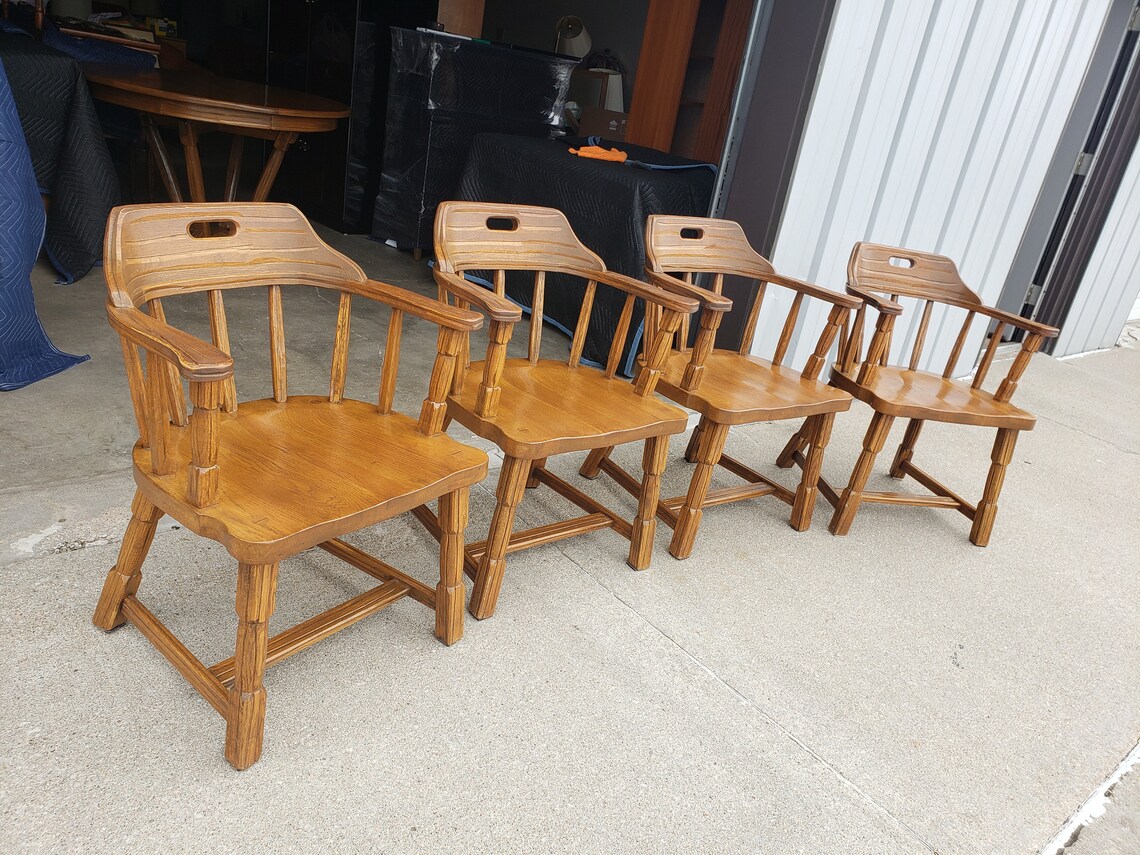 Vintage Ranch Oak Dining Chairs Set Of 6 Solid Oak Acorn Etsy