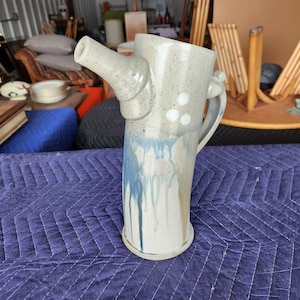 Vintage Tom Hubbell Modernist Stoneware Pitcher 13&quot;H Nebraska Artist Stone Thrown Studio Unique & Beautifully Executed