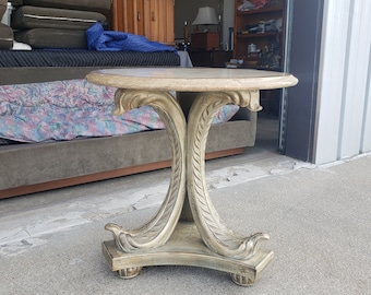 Vintage Maitland-Smith Style Center Table Faux Marble Top Sculptural Frawns Pedestal Base Exquisite Finish High Quality