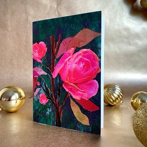 Carte de fleurs roses | Carte de vœux | Carte Ramzan florale | Carte faite à la main | Cadeau d’amoureux des plantes | Lumineux | Carte colorée | Vide à l'intérieur