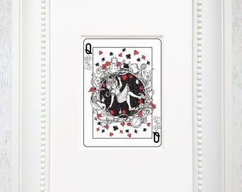 Alice in Wonderland art, Alice in wonderland print, playing card wall art, playing card art print, 5"X7", alice art