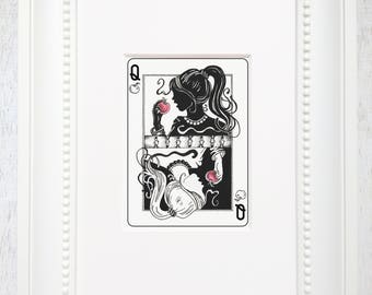 Snow White Art, Snow White Poison Apple art print, Fairy tale illustration, Fairytale graphic art, ink art, seven dwarfs,The Queen of Apples