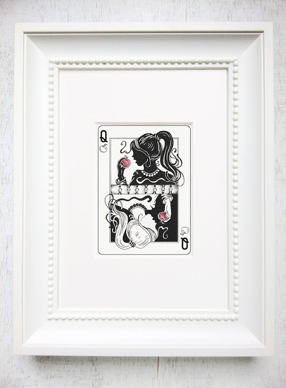 Snow White Art, Snow White Poison Apple art print, Fairy tale illustration, Fairytale graphic art, ink art, seven dwarfs,The Queen of Apples