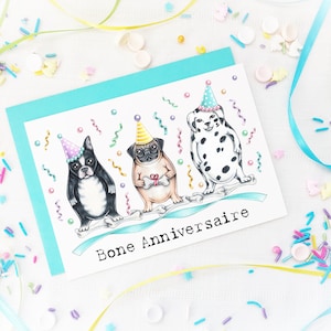 carte d'anniversaire de chien, carte d'anniversaire pour personne de chien, carte de carlin, carte de terrier de boston, carte de dalmation, carte d'anniversaire drôle, carte d'anniversaire française