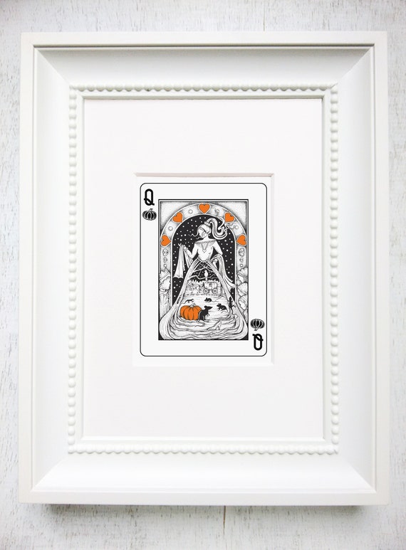 Cinderella art, cinderella art print, fairy tale art print, fairy tale art, playing card art, pumpkin art, the queen of pumpkins