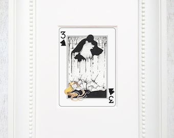 Goldilocks Art Print, Fairy tale Art Print,Playing Card Art, ATC, Matted Art Print, Fairytale Art, Fairy Tale, Ink drawing, &quot;The 3 of Bears&quot;