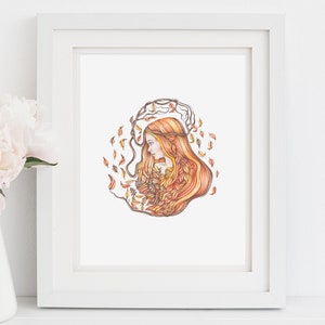 Herbst Personifikation, Jugendstil inspirierter Kunstdruck, Illustration Kunstdruck 8,5 &quot;X11&quot; Print