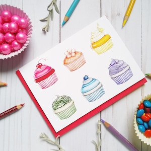 Carte de voeux cupcake, carte cupcake arc-en-ciel, carte gâteau, carte d'anniversaire, carte vierge, carte de voeux, cupcakes