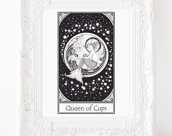 Tarot Card Art Print, tarot inspired art print, hangable art, queen of cups art, "The Queen of Cups" 8X10" art print