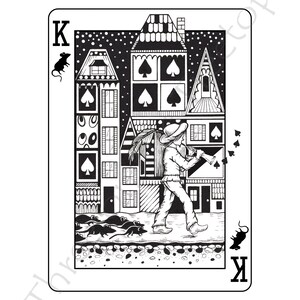 Pied Piper, Pied Piper art, playing card wall art, fairytale art, matted art print, 5X7 The King of Rats image 3