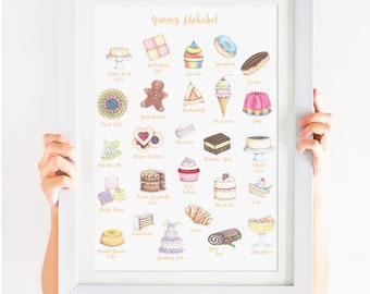 Dessert kunst, lekker alfabet 11X14&quot;, Dessert Art Print, heerlijke Art Print, taarten en koekjes en taart, Oh My!