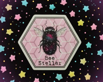 Bee Stellar Die Cut Vinyl-Aufkleber, Biene Aufkleber, Stern Aufkleber, Hummel, Biene Wortspiel Aufkleber, süße Biene Aufkleber