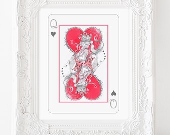 Queen of hearts illustration, Queen of Hearts, alice in wonderland, playing card art, The queen of hearts, hearts, queen art, fantasy art