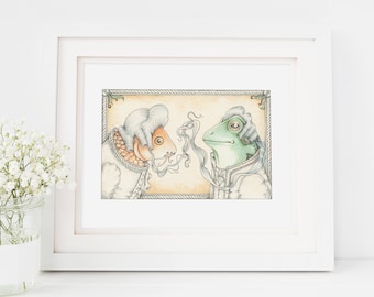 Alice nel Paese delle Meraviglie Wall Art, Alice nel paese delle meraviglie stampa, Alice nel paese delle meraviglie Decor, Alice giclee Print, 8"x10", "The Footmen", Fish and Frog
