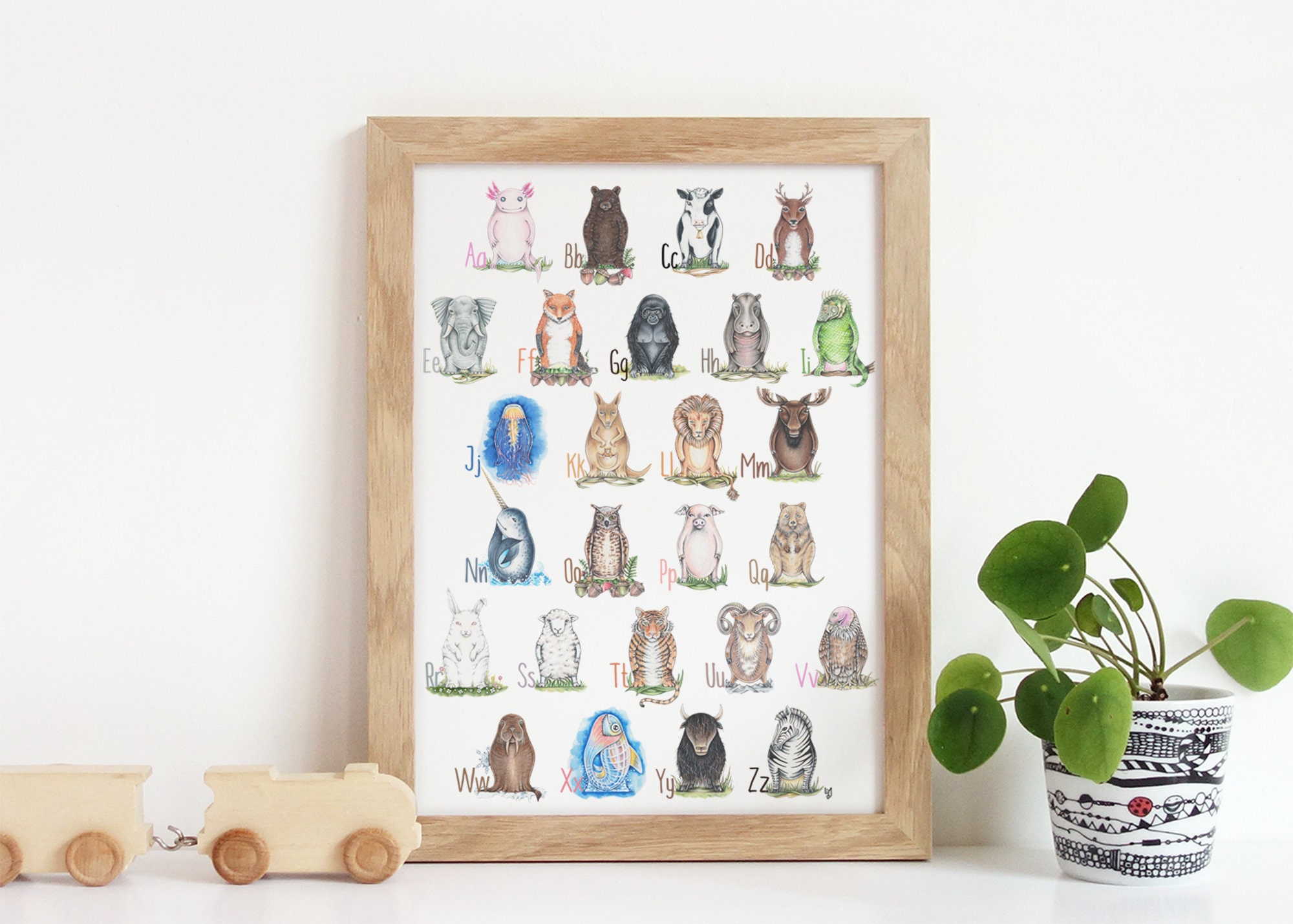 Animal Alphabet, From Axolotl to Zebra, art for nursery art for kids room, adorable animal art, 8X10" print